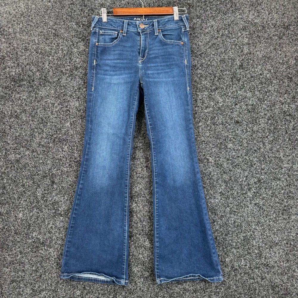 Ariat Denim Perfect Rise Flare Jeans Medium Wash Blue 28S Western Stretch